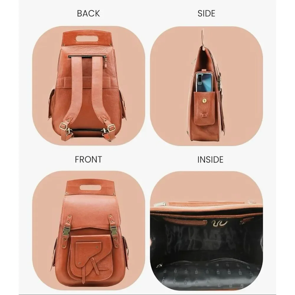 Handmade World Full Grain Leather Backpack for Men – 17” laptop, bag Busines Tra